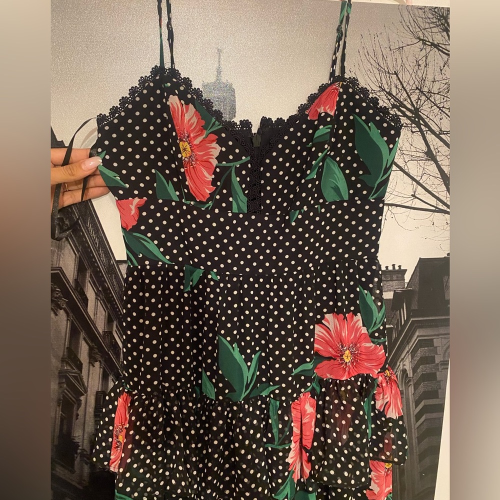 BCBG polka dots floral gown size 2